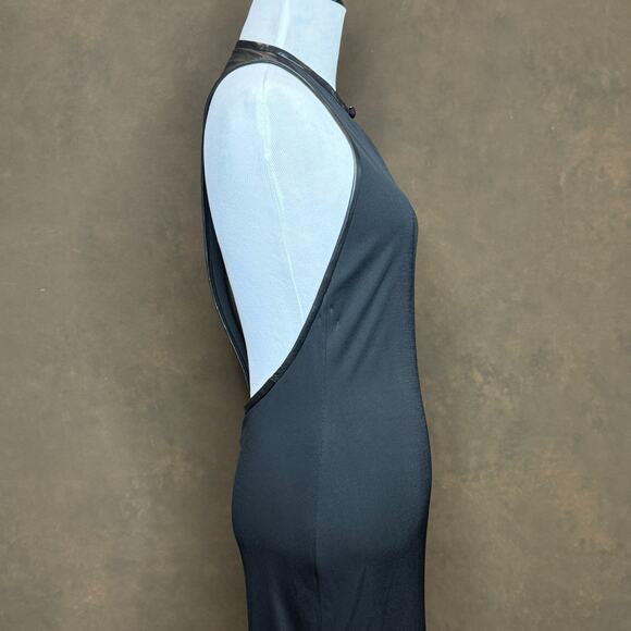 KOKIN New York Black Leather-Trim Halter Gown Size 10 Elegant Evening Statement - Picture 5 of 16